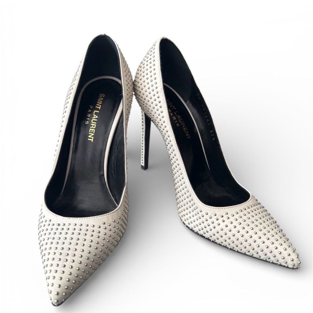 Saint Laurent White Studded Heels
